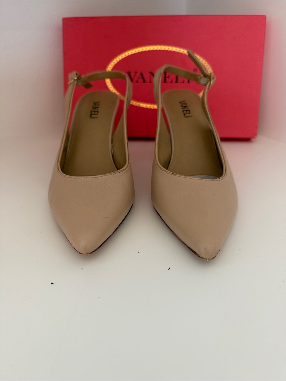 Vaneli 9Narrow Beige Pointed-Toe Slingback Pumps - Picture 2 of 6
